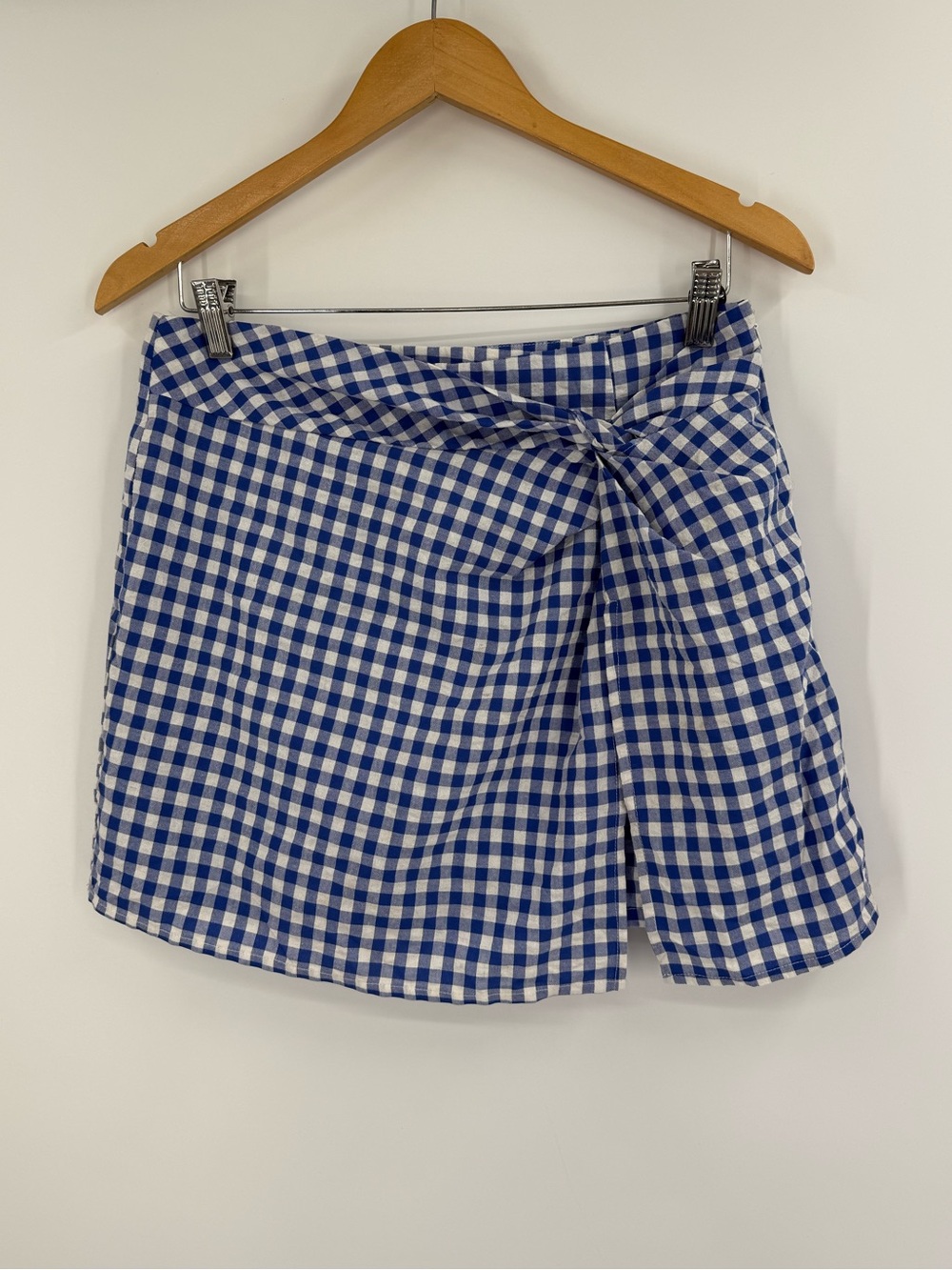 Pink Lily Gingham Twist Front Mini Skort | Blue White | Medium